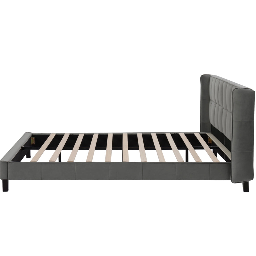 Letto imbottito 180x200 cm con rete a doghe e testiera in velluto grigio