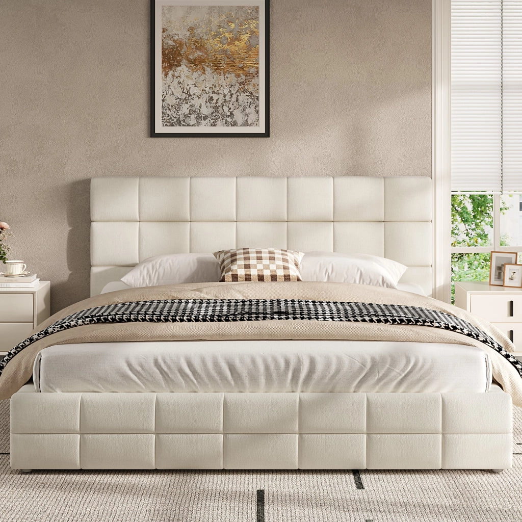 Letto imbottito 180 × 200 cm con testiera imbottita rivestito in velluto beige rete a doghe inclusa