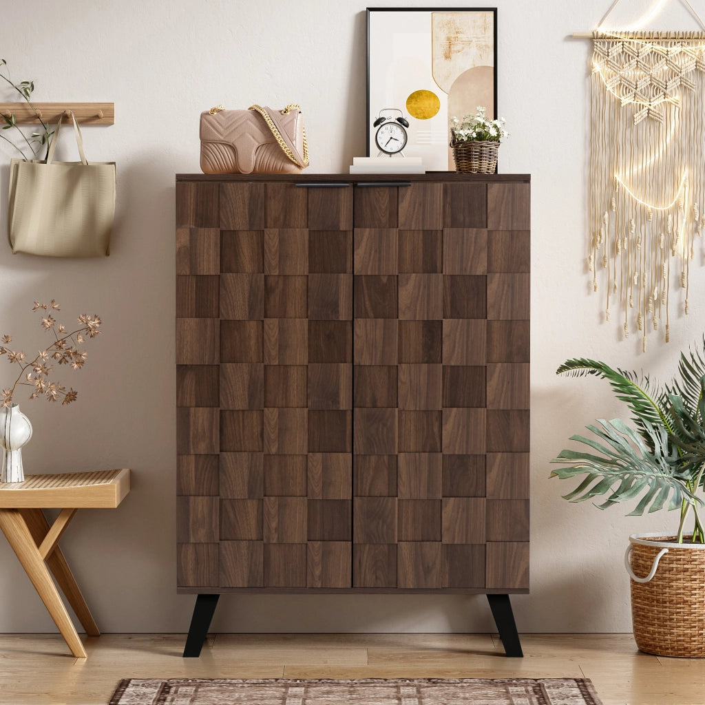 Scarpiera con 4 ripiani regolabili e 5 livelli, ante ammortizzate, per ingresso, legno scuro, 80 × 35,5 × 110 cm