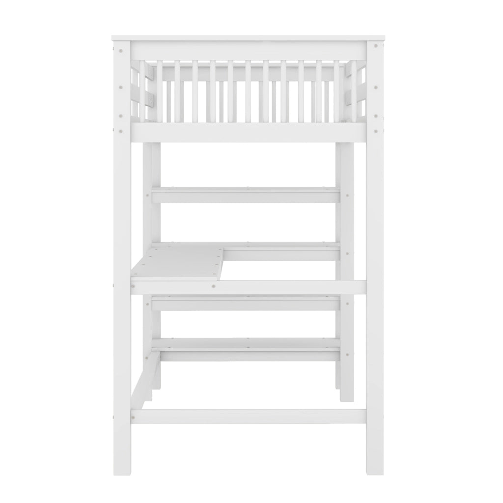 Hochbett 90x200 cm con scrivania e ripiani; in pino e MDF; bianco