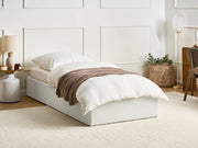 Letto singolo con contenitore in tessuto beige chiaro 90 x 200 cm portaoggetti stile moderno