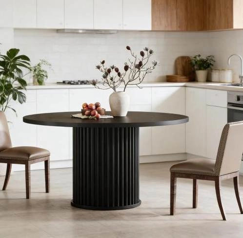 Tavolo da pranzo rotondo 120x120x76,5 cm in MDF nero per 6 persone
