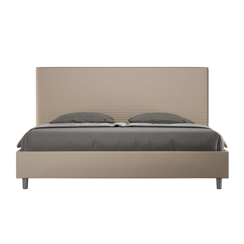 Letto imbottito Matrimoniale 190x210 cm Focus - Similpelle,Tortora,Contenitore