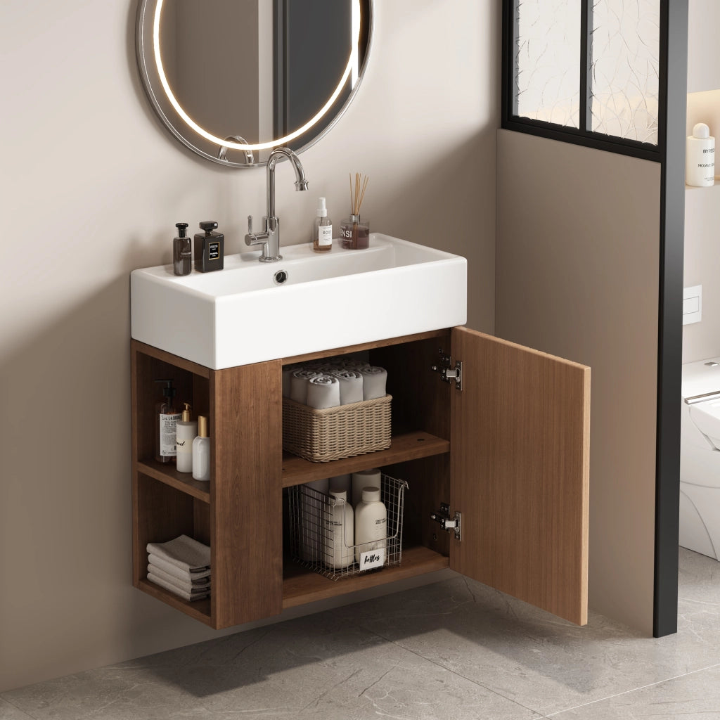 Mobile da bagno con lavabo e vani laterali - per bagno - in MDF - marrone