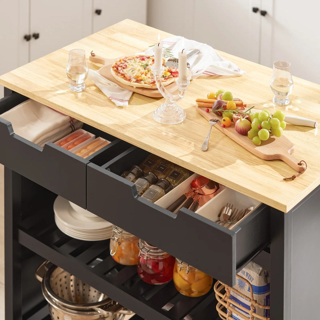 Penisola Cucina Piano di Lavoro per Cucina con 2 cassetti a 2 Ripiani L100*P60*A94CM Nero FKW74-SCH