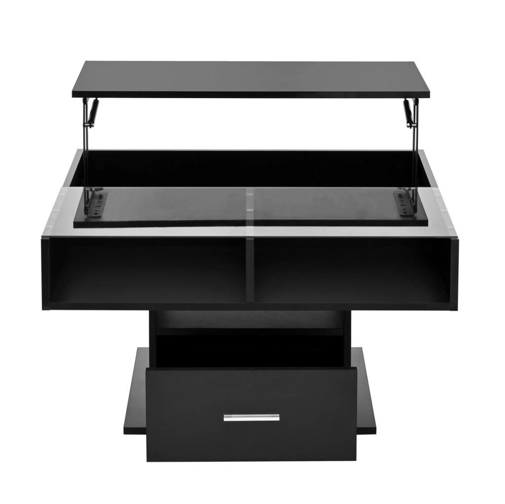 Tavolino da salotto elevabile 78x78 cm con LED Bluetooth in truciolare nero