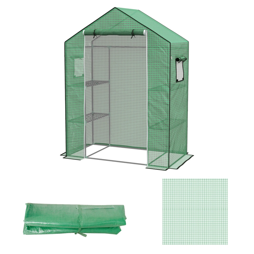 Copertura PE per Serra da Giardino con Porta a Cerniera e Finestre. 140x73x190cm. Verde