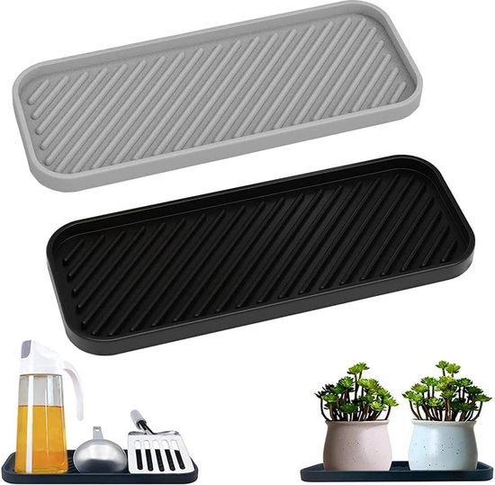 Organizzatore per la vasca da bagno Sostegni per spugne in silicone - Sostegno per tablet per spugne e spazzole e sapone - Asciugamano per vasca da bagno in silicone (nero e grigio)