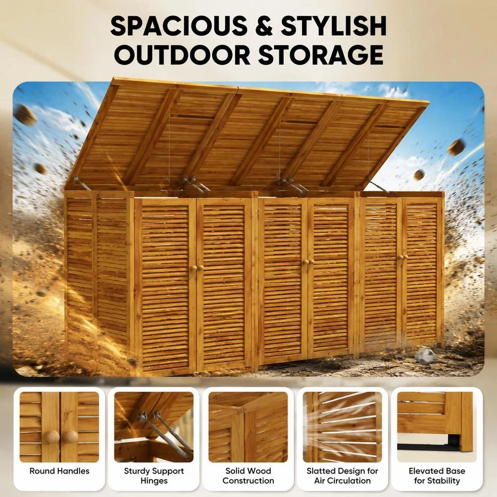 Bin Storage Unit For 3 Bins, 210x89x117 Cm, Solid Acacia Wood