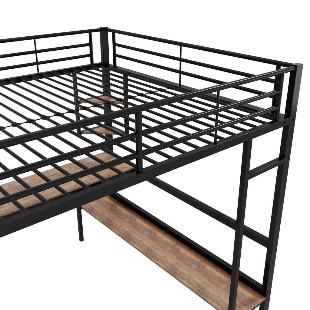 Hochbett 140x200 cm in metallo nero con scrivania, libreria e scaletta, senza materasso