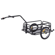 Rimorchio per bicicletta pieghevole da trasporto carrello portapacchi in acciaio con gancio e riflettori ruote 16 pollici 155 x 71,5 x 77 cm