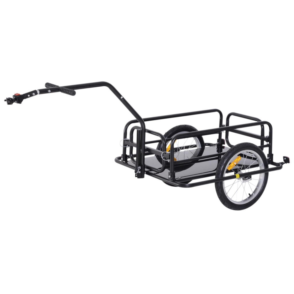 Rimorchio per bicicletta pieghevole da trasporto carrello portapacchi in acciaio con gancio e riflettori ruote 16 pollici 155 x 71,5 x 77 cm