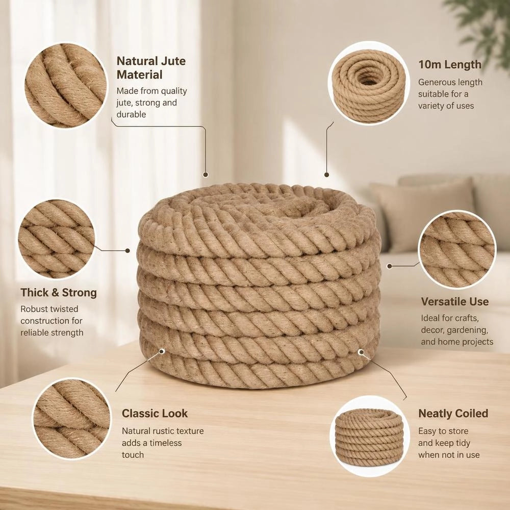 Jute Rope, 10 M Length, 40 Mm Thickness