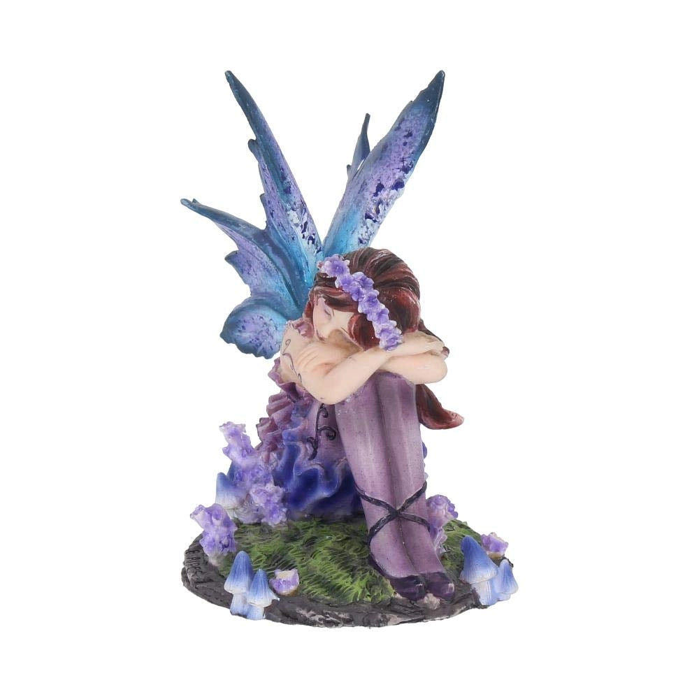 Akina statuetta fata, seduta, 12,5 cm, viola, dipinta a mano