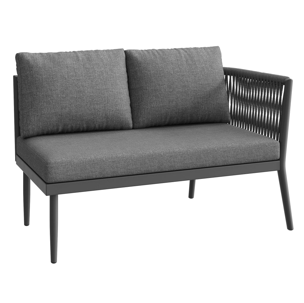 Set salotto da esterno modulare 6 pezzi per 5-6 persone con cuscini, tavolini e struttura in PE rattan grigia