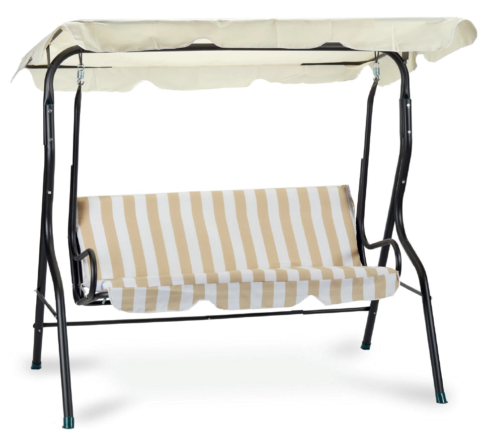 Dondolo tre posti con copertura, acciaio e poliestere 160 gr/m², bianco beige 113x170 h.156cm Fredi