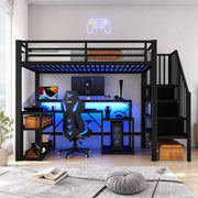 Letto a soppalco 90x200 cm nero con scrivania, LED e USB