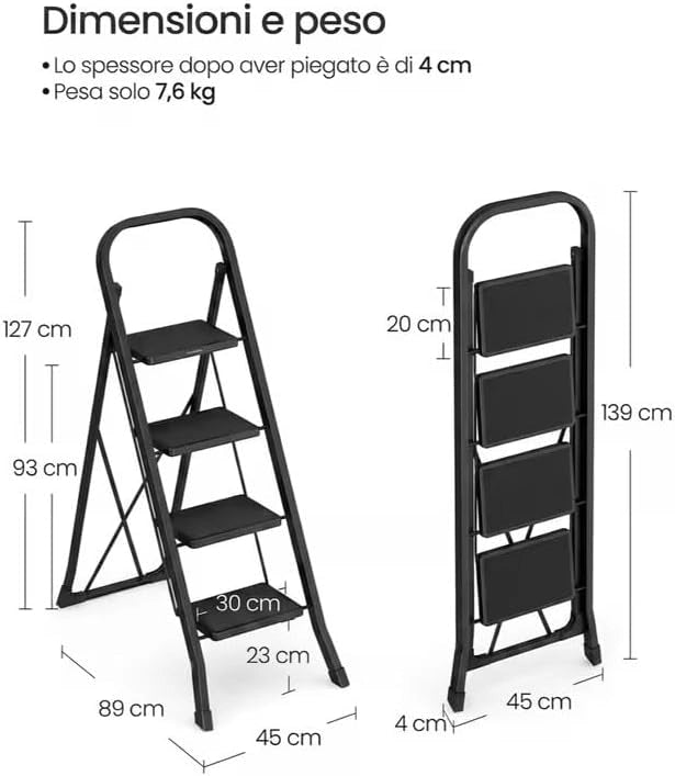 Scaletto Sgabello Scala Black Mini Plus Antiscivolo 4 Gradini