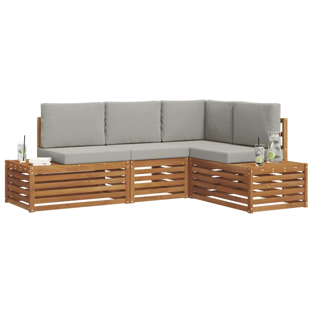 Set di divani da esterno 4 Pezzo Grigio Naturale e Chiaro 3375441