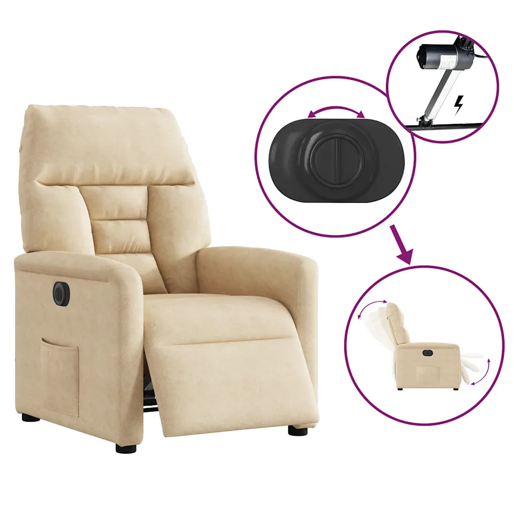 Divano Sedia-Poltrona Reclinabile Elettrica Crema in Tessuto di Microfibra 480578
