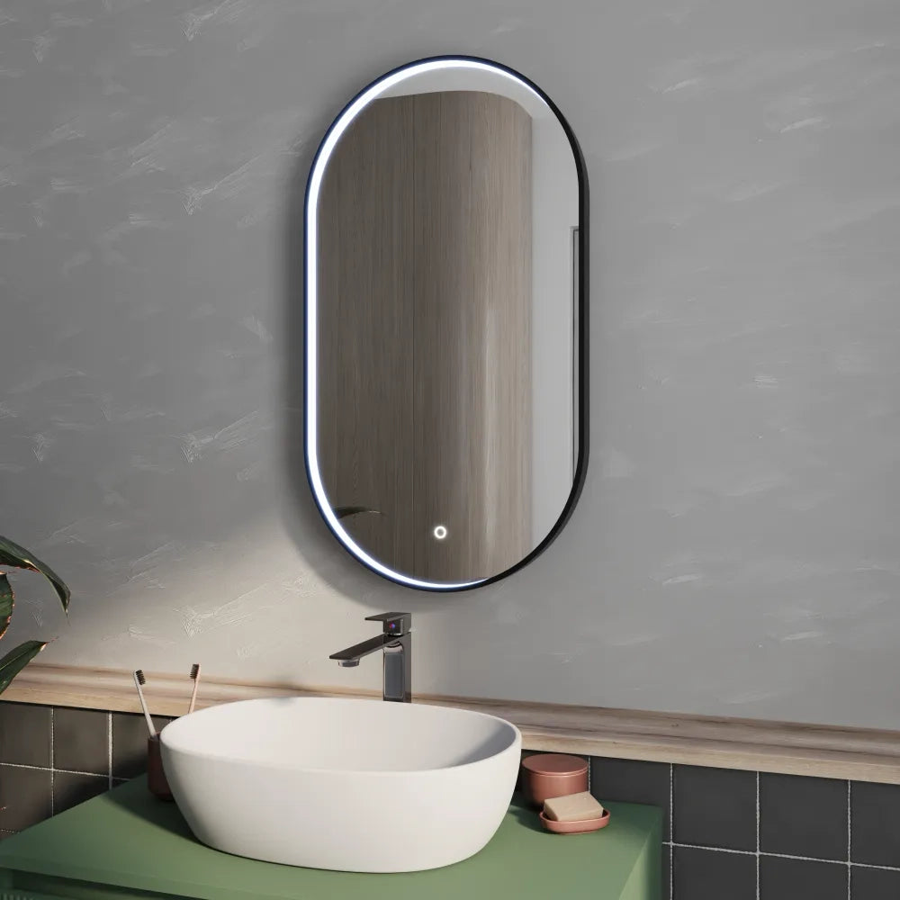 Specchio led retroilluminato 50x90cm con cornice nero opaco luce calda, neutra, fredda e anti-appannamento | Chara