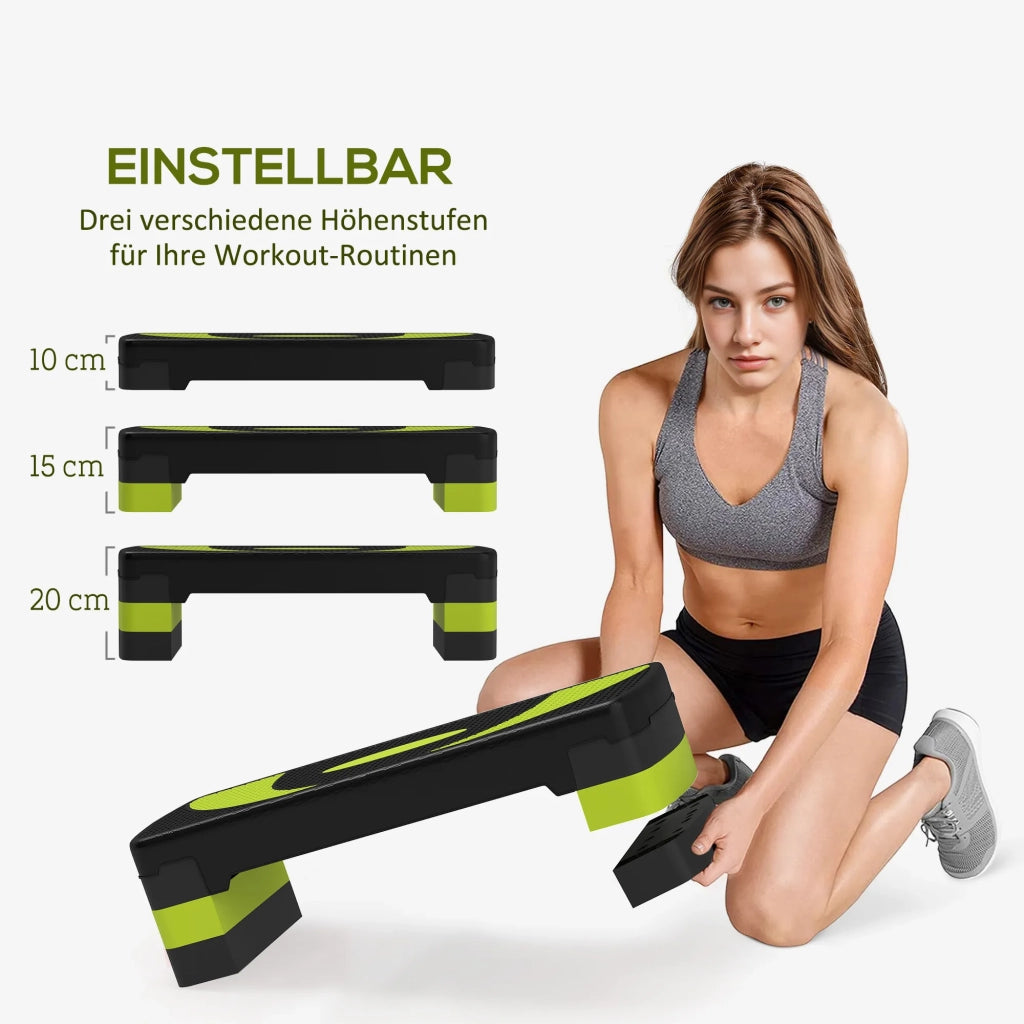 Step Aerobica Regolabile 3 Altezzze (10/15/20 cm), Fitness Indoor/Outdoor, Portata 150 kg, Verde