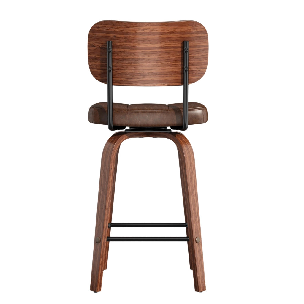 SGABELLO DA BAR con schienale ergonomico, noce, PU e legno