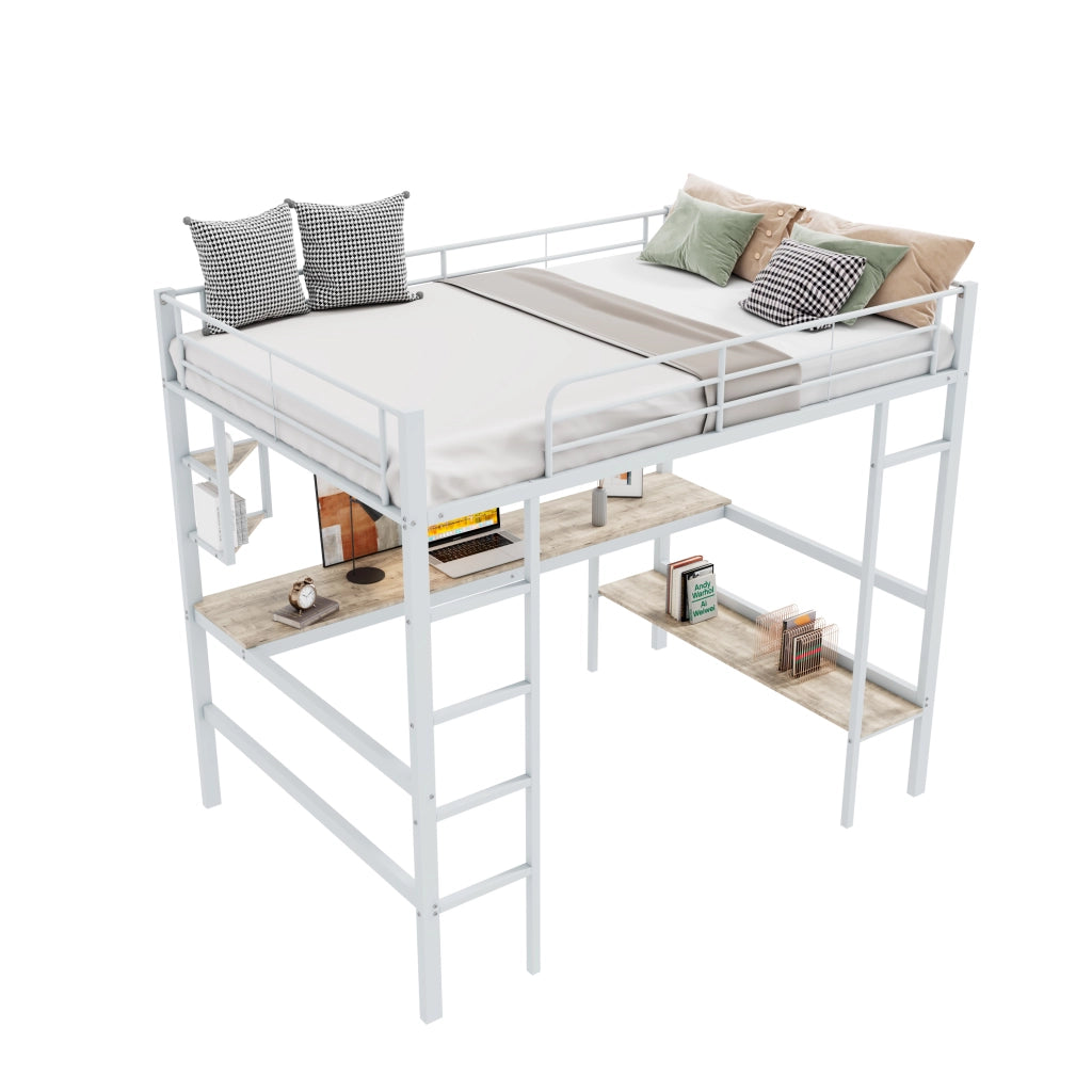 Letto a Soppalco con Scrivania e Libreria ¨C MINIMAL ¨C Metallo Bianco 90x200