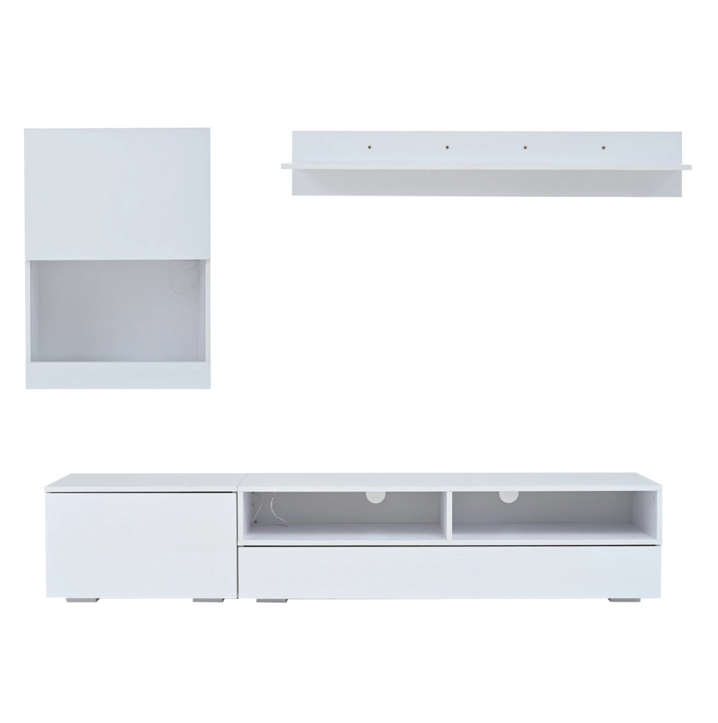 Set mobile TV con LED; 175x39x34 cm; bianco; in pannello truciolare