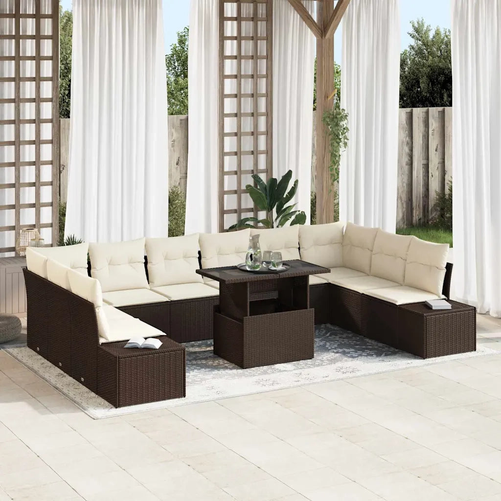 Set Divano da Giardino 11 pcs Marrone Poly Rattan