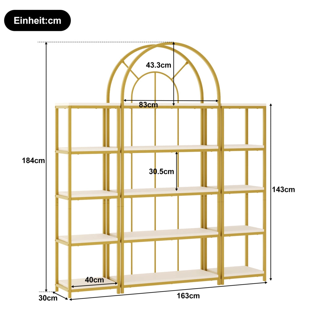 Libreria modulare a 3 elementi 163x30x184 cm in MDF e acciaio bianco oro