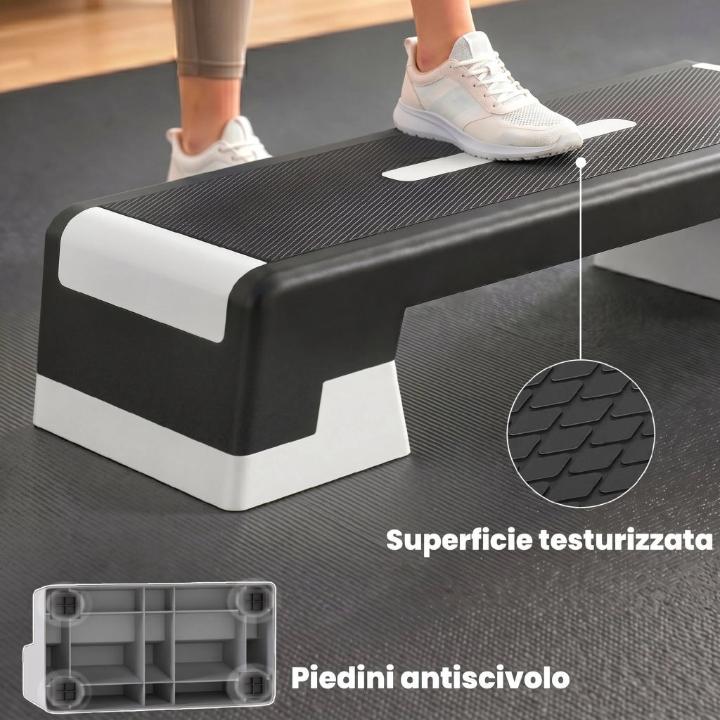 Stepper Aerobico Regolabile Altezza 15-20-25 cm con Supporti in PP e ABS Nero e Grigio