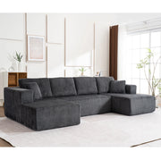 Divano modulare a forma di U in tessuto lampo, 332x156x88 cm, con cuscini grandi e piccoli