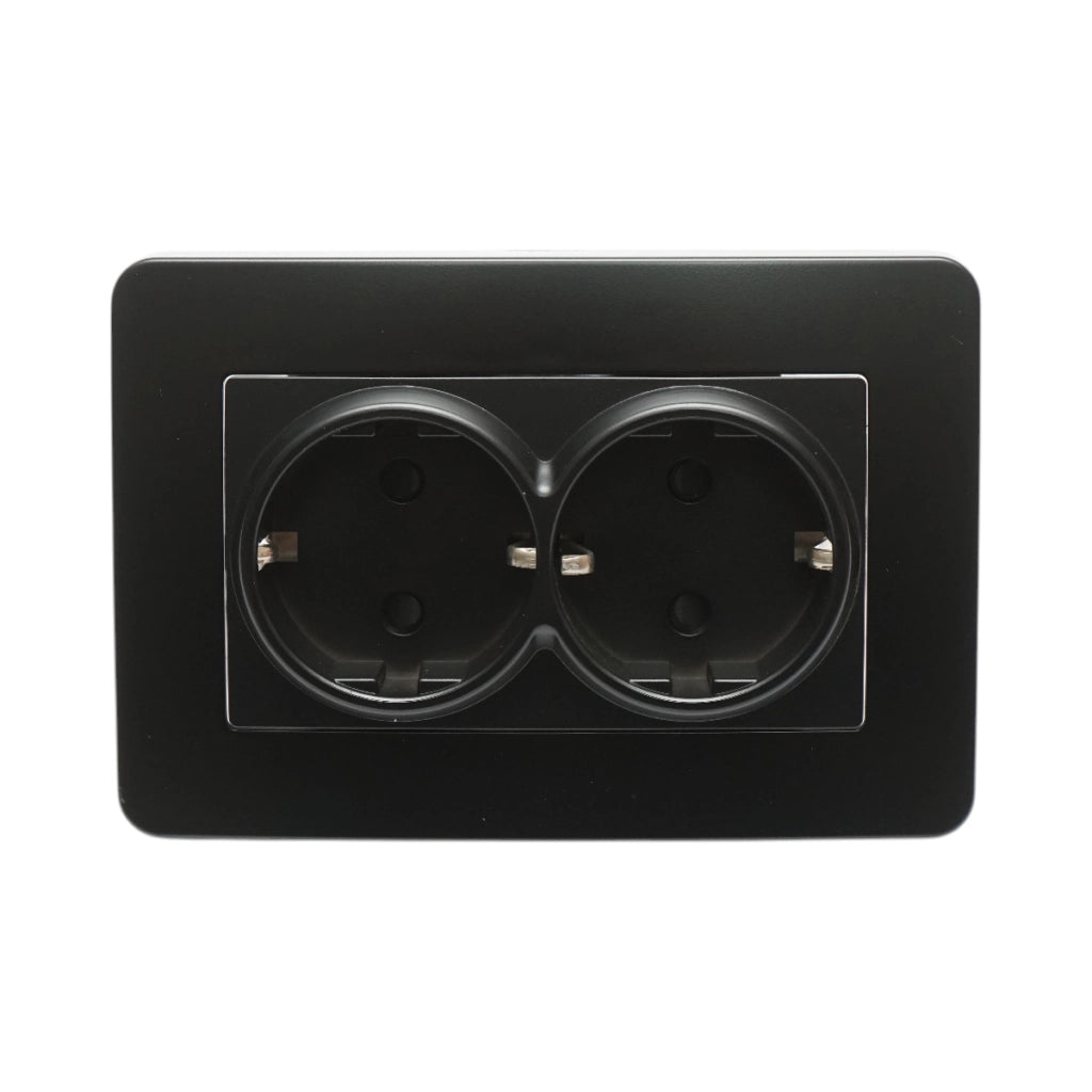 Doppia presa schuko nera da incasso 220V, 16A, PC 83x150mm