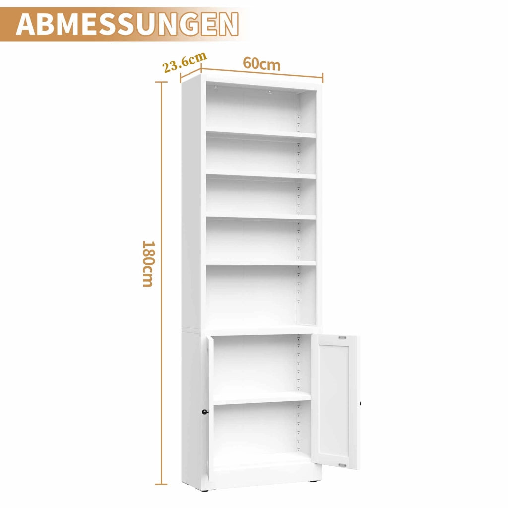 Libreria con 5 ripiani regolabili in metallo bianco