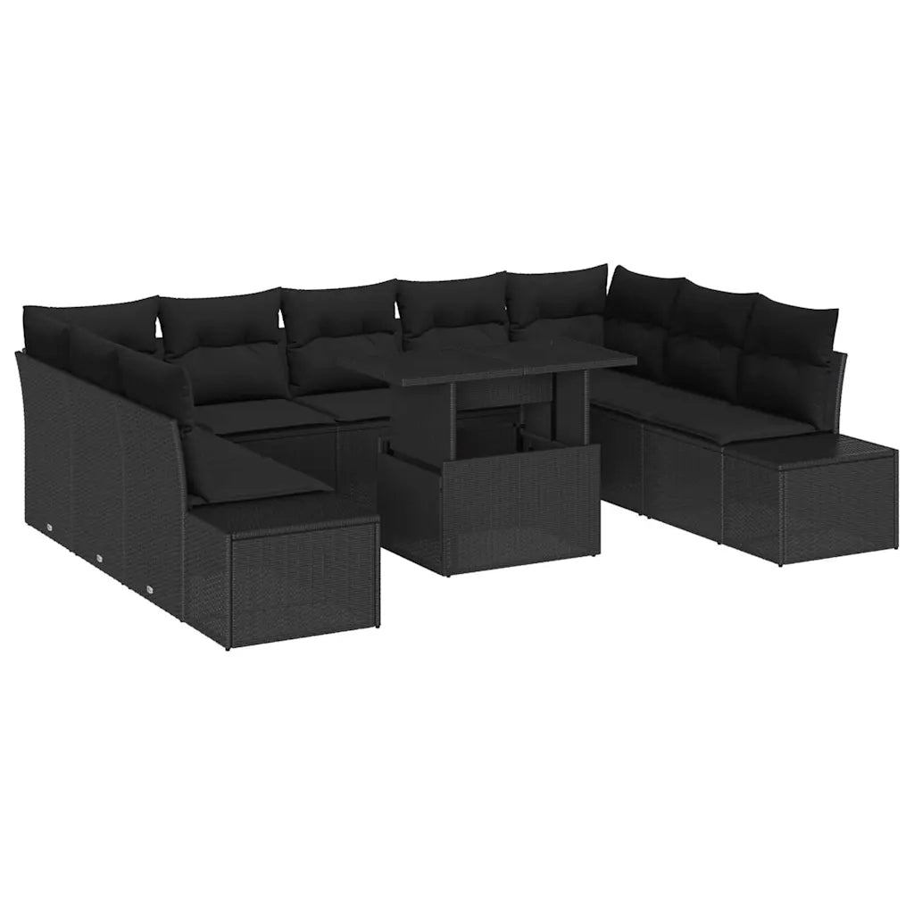 Set Divano da Giardino con cuscino 10 pcs Nero polyrattan