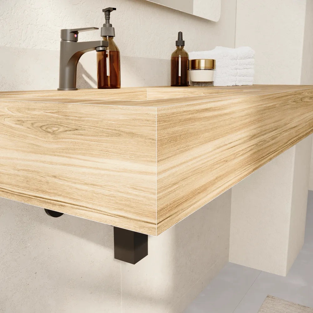 Lavabo sospeso con vasca a sinistra in hpl 120cm rovere miele | Baikal