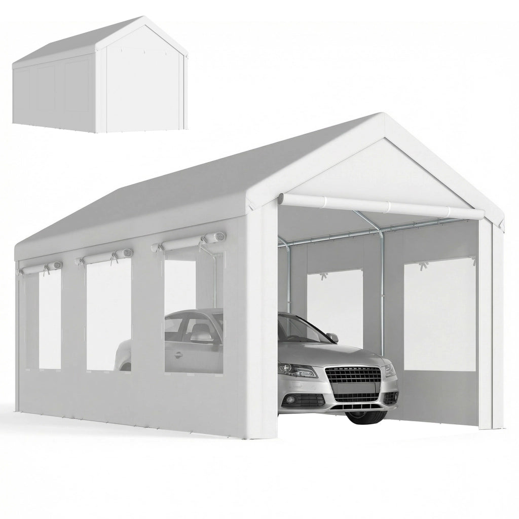 Tenda da Giardino per Auto 3x6m Protezione UV30+ ¨C zephmum ¨C Bianco 6 Finestre Rete Zanzariera