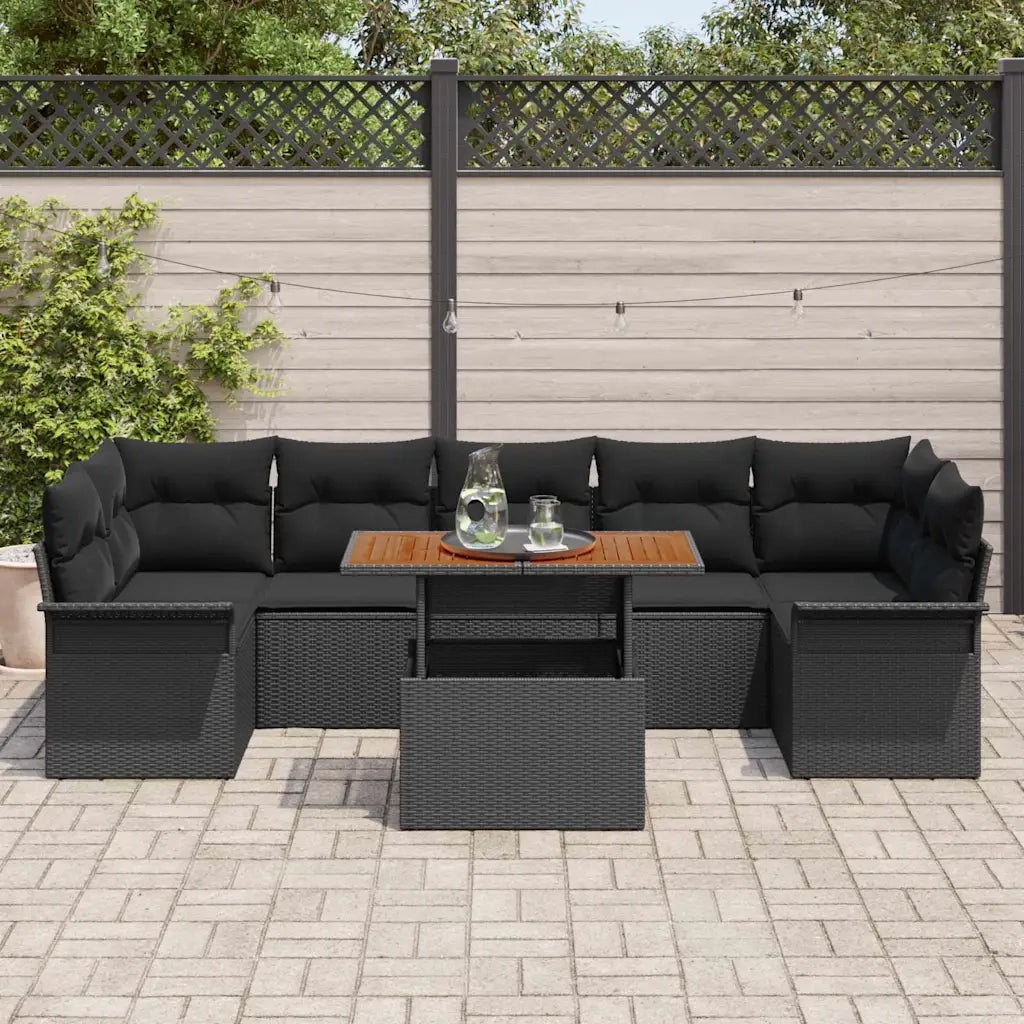 Set Divano da Giardino con cuscino 8 pcs Nero