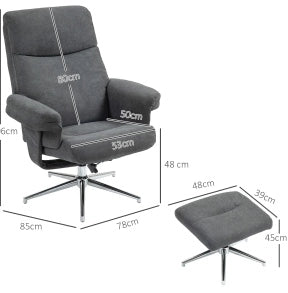 Poltrona Relax con Poggiapiedi in Velluto, Sedia Recliner con Schienale Regolabile fino a 130°, Grigio Scuro, Portata 150 kg