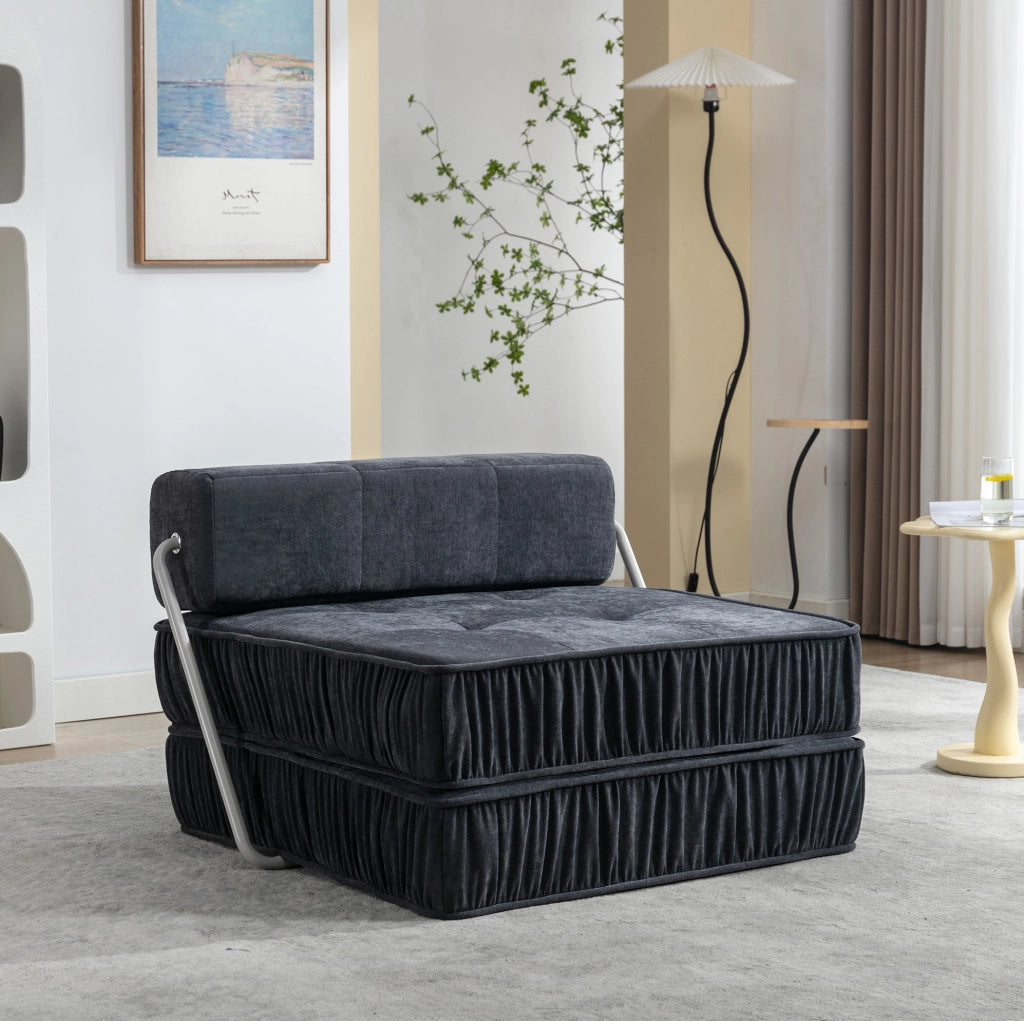 Divano letto pieghevole 186x93 cm con rivestimento in ciniglia grigia