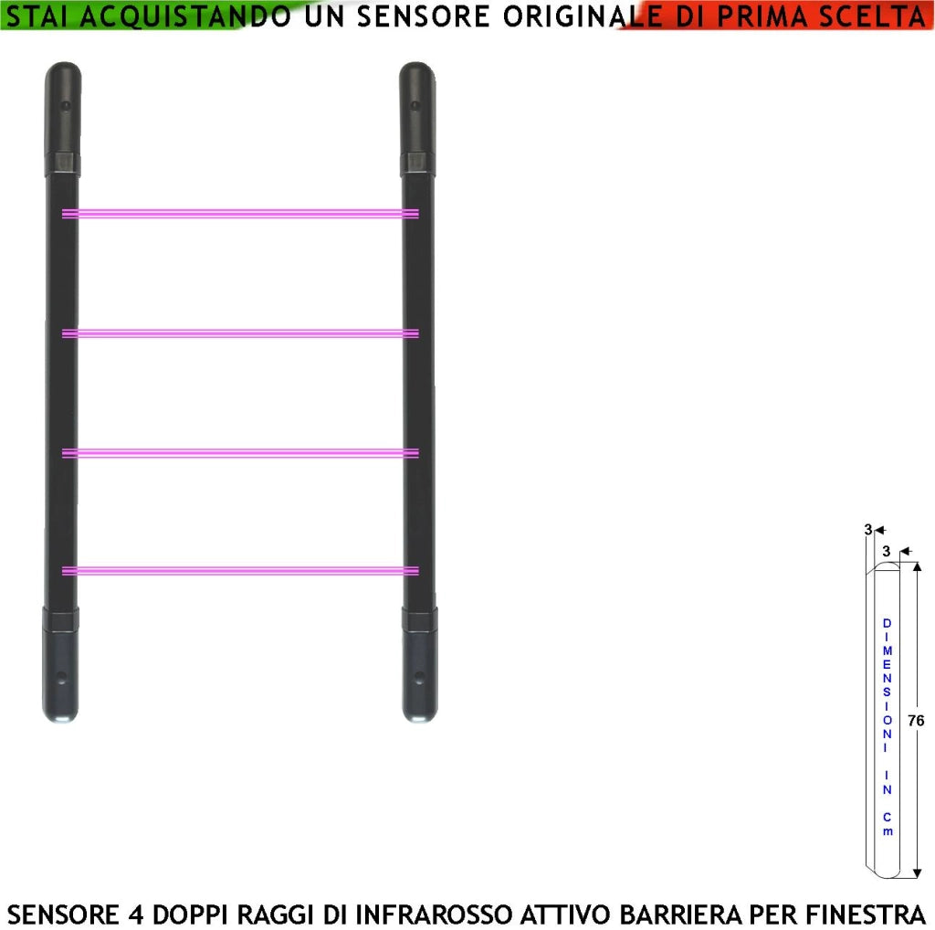 Barriera Infrarossi Attivi 4 Multifasci Secondo Programmazione Segnala Allarme Intruso Rispetto a Quanti Fasci Interrotti Relè Libero Tamper Esclusione Led e Cicalino Alim. 12 V Misure H760XL30XP30 mm