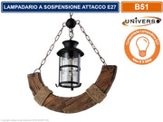 LAMPADARIO A SOSPENSIONE COUTRY RUSTICO IN LEGNO CON LANTERNA ATTACCO E27