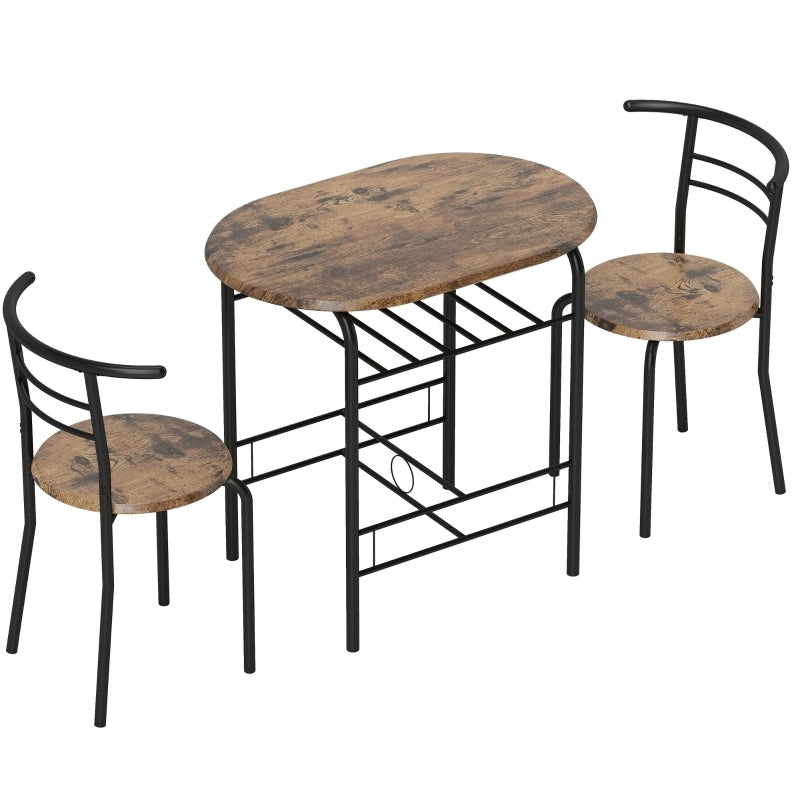 Set tavolo da cucina con 2 sedie e ripiano, marrone rustico