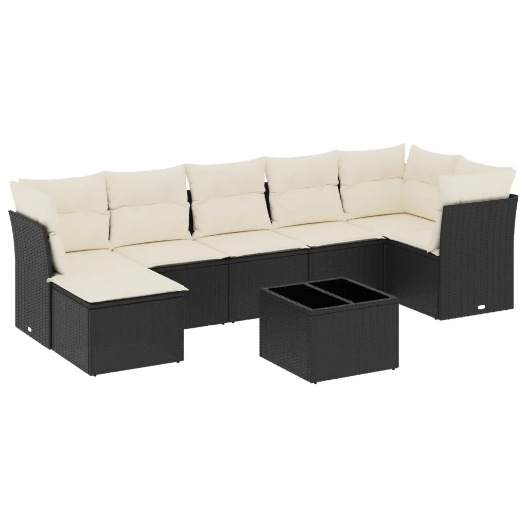 Set Divani da Giardino con Cuscini 8 pz Nero in Polyrattan