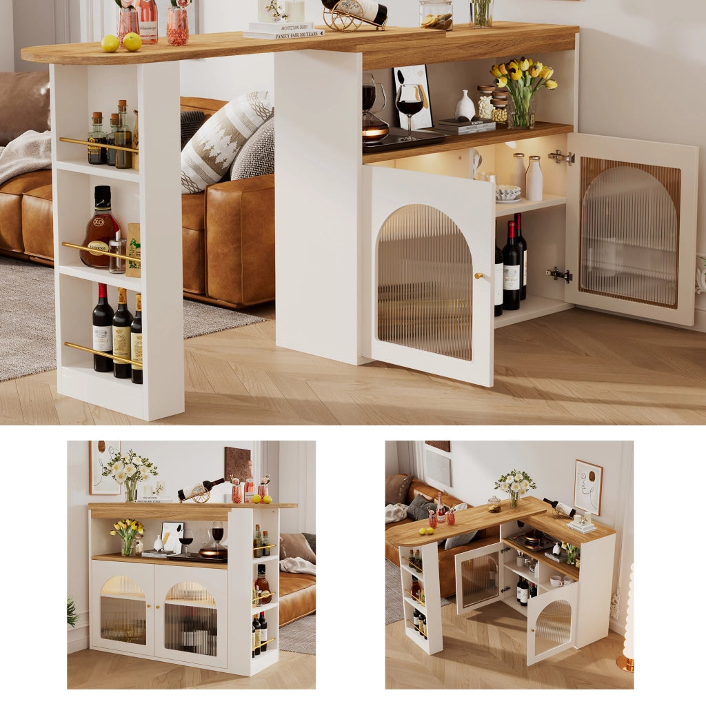 TAVOLO BAR Allungabile 138-193x39x105 cm Bianco MDF con LED e rotazione 360°