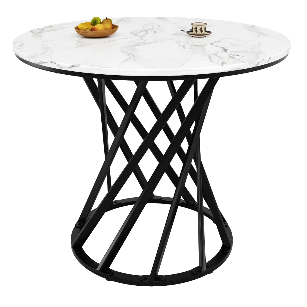 Tavolo da pranzo rotondo 80 cm in MDF bianco e metallo nero, stabile e versatile