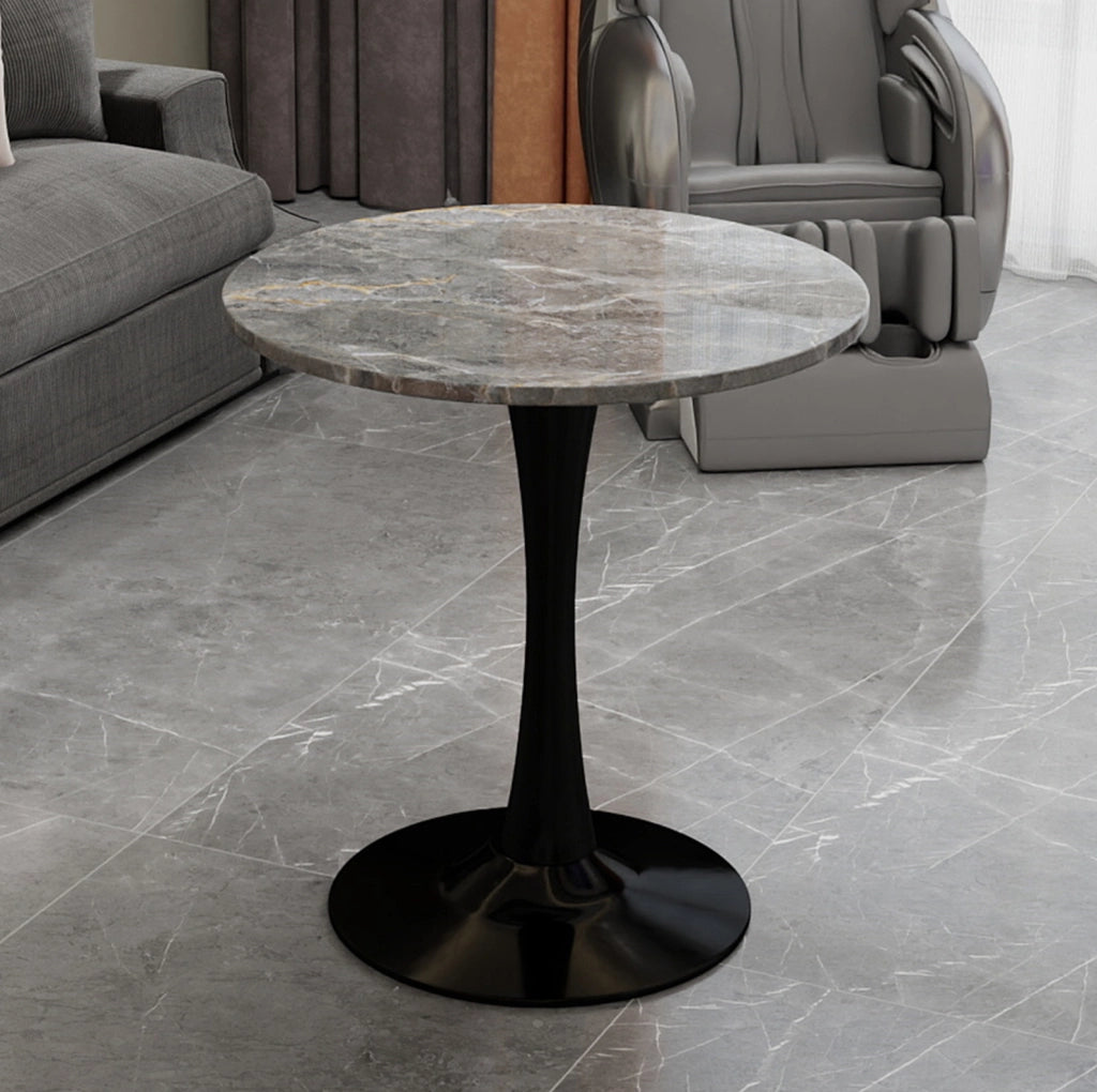 Tavolino rotondo 77;5x77;5x15;5 cm in marmo artificiale nero e grigio