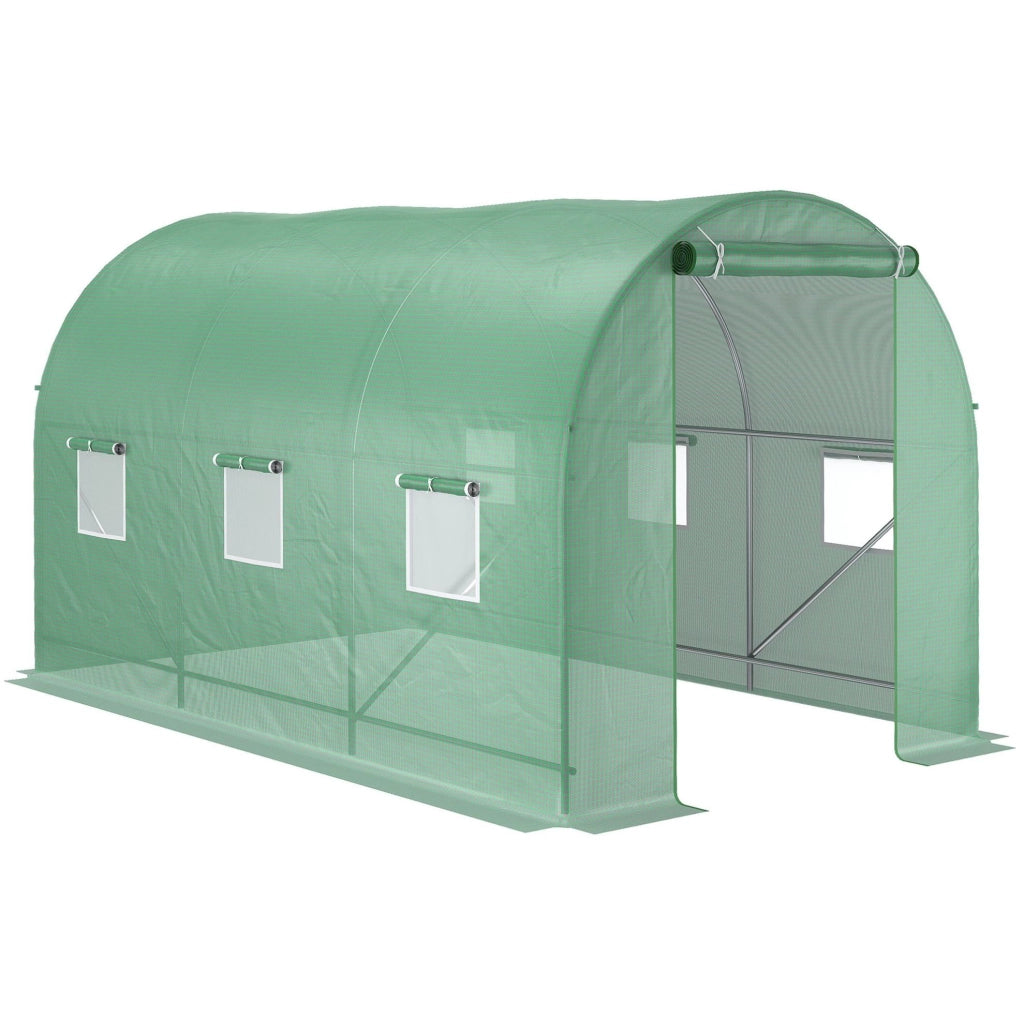 Serra tunnel 350x200x200 cm in acciaio e PE verde con finestre