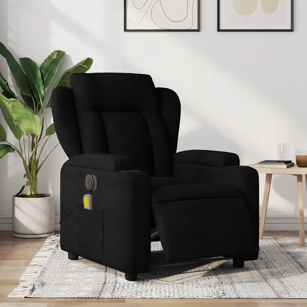 Poltrona Massaggiante | Sedia Relax Reclinabile Elettrica Nera in Tessuto